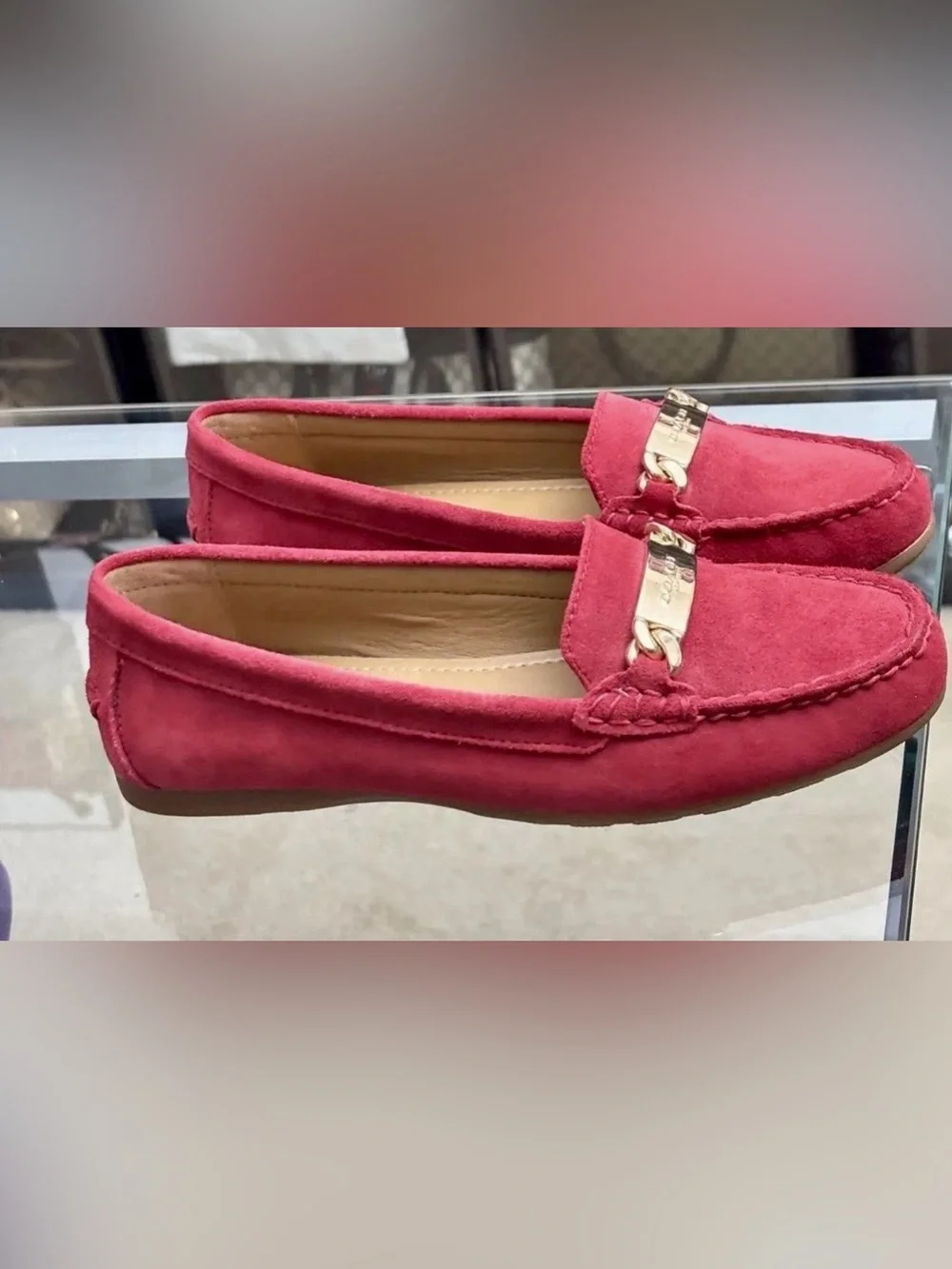 Coach Olive Driver Loafer  Shoe..True Red Suede Leather Slip On Loafer Size 6.5B